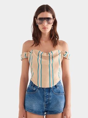 Venroy Draped Linen Corset Top NWT L